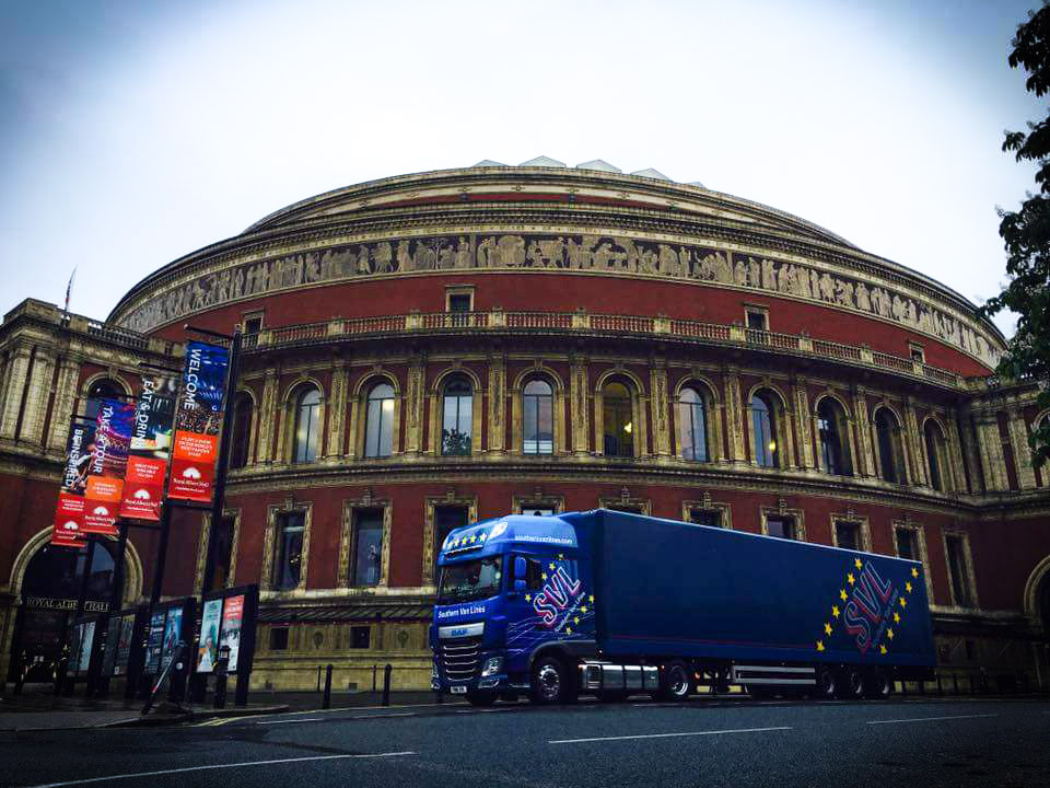 Specialist theatre transport truck outside the Royal Albert Hall, London